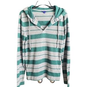 Aeropostle Mens Small Green/Gray Stripped Knit Hoodie